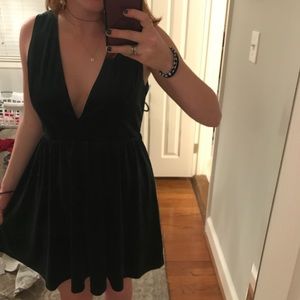 Velvet green v neck mini dress